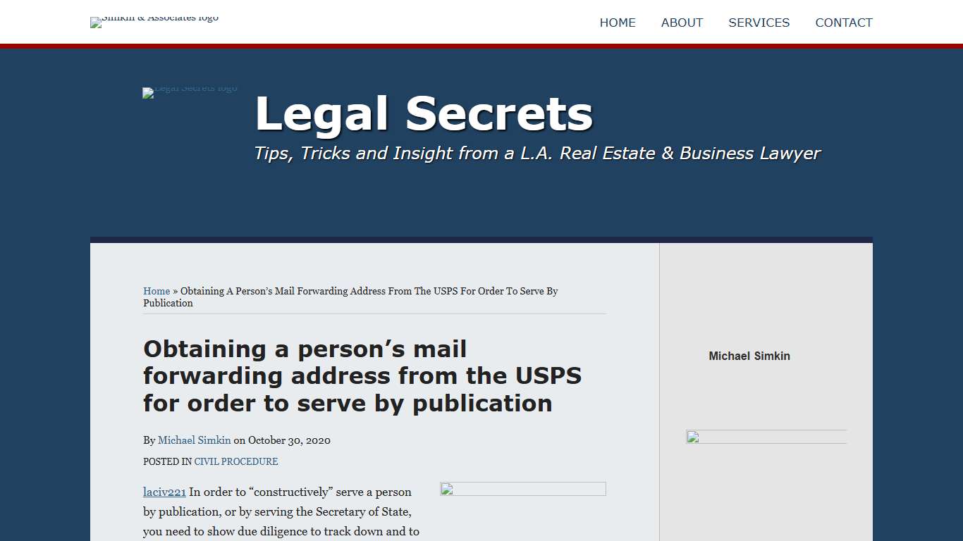 Obtaining a person's mail forwarding address from the USPS for order to serve by publication | Legal Secrets